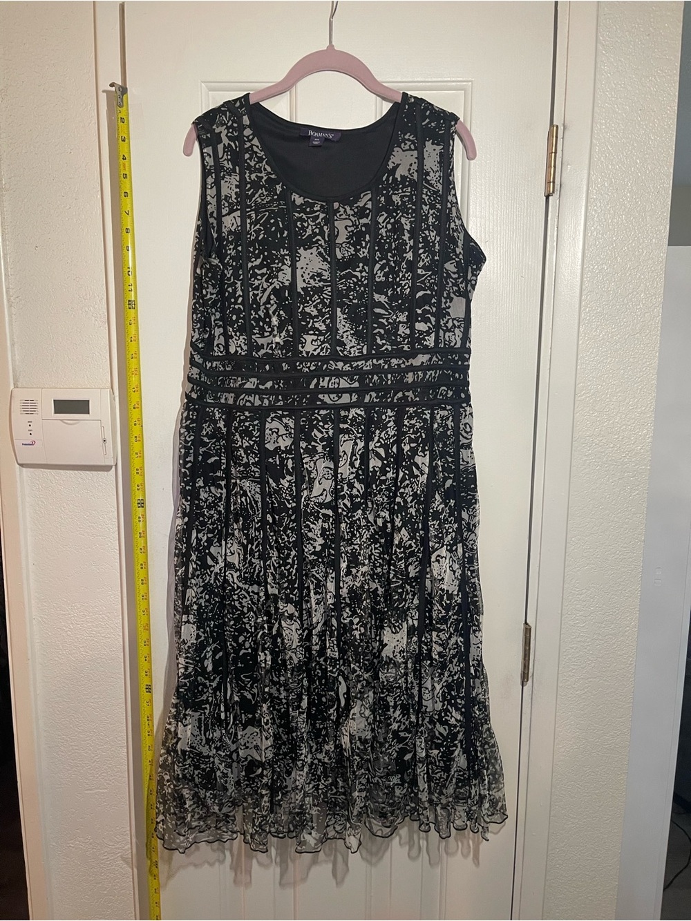 Roaman's Black and White Sleeveless Lace-Overlay Midi Dress